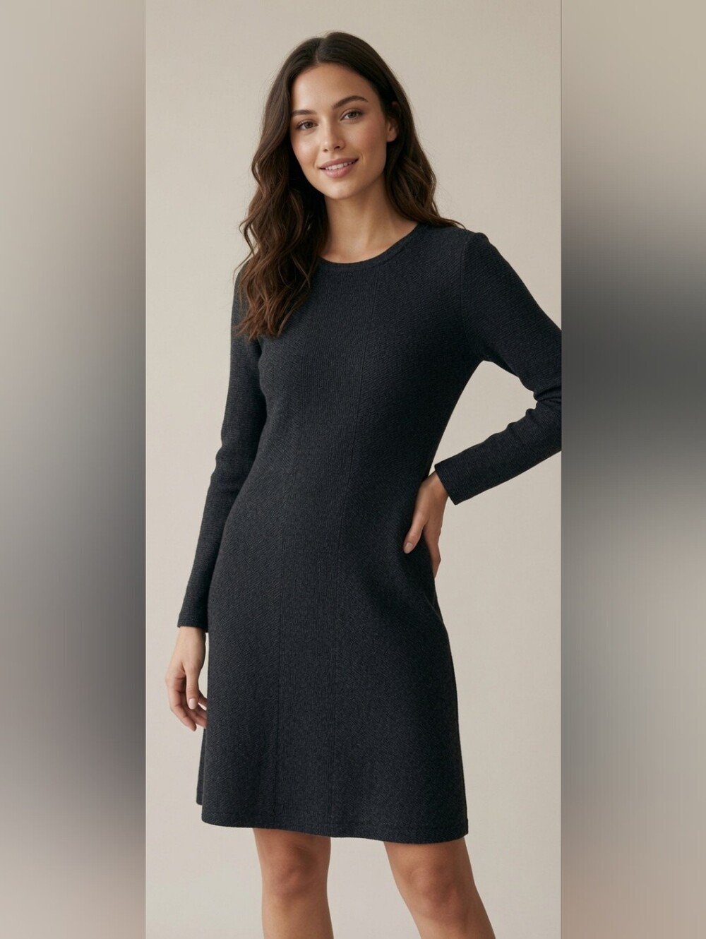 Ann Taylor Loft Factory Charcoal Gray‎ Long Sleeve Shift Dress Size Small Office